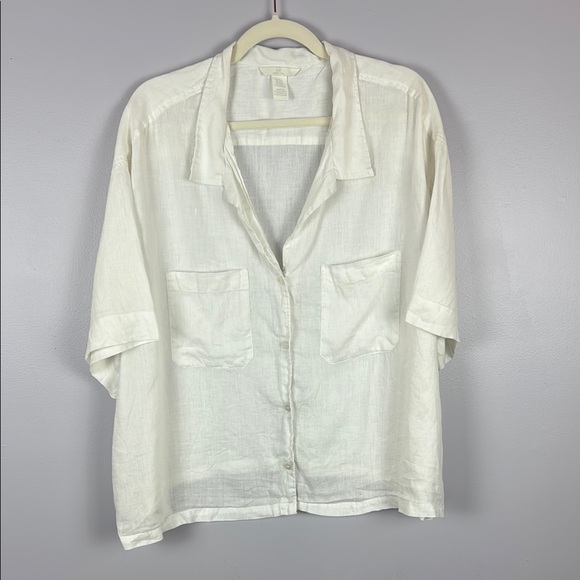 H&M 100% Linen White Blouse Short-Sleeved Relaxed Fit Size XXL - Picture 2 of 10